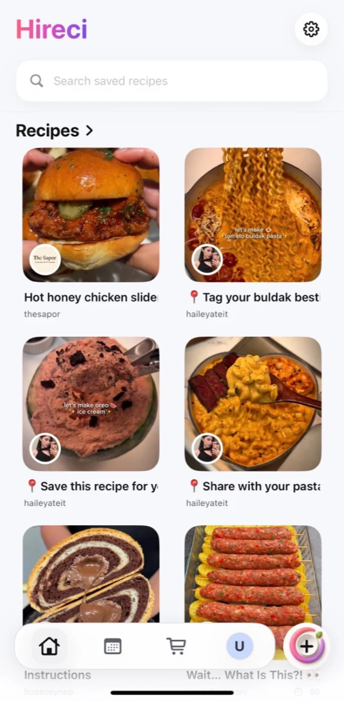 Hireci recipe library on iPhone